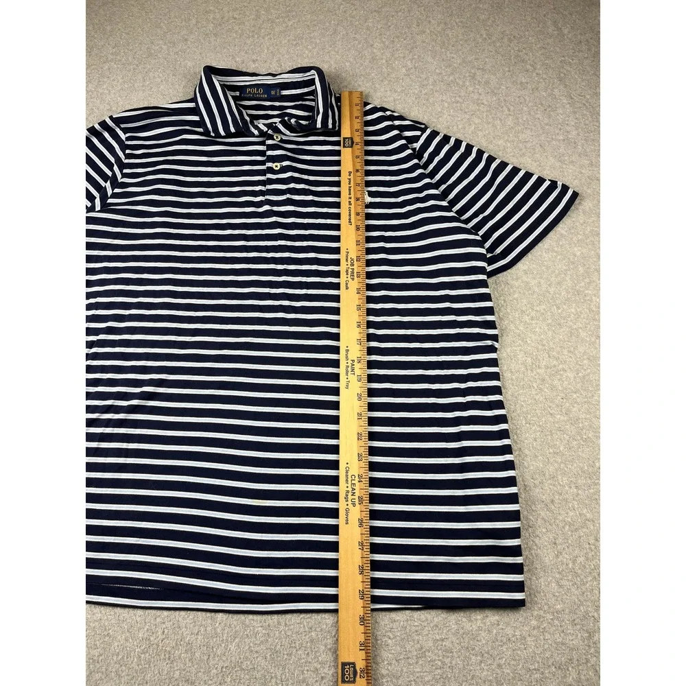 Polo Ralph Lauren Polo Shirt Mens 2XLT Navy Blue Striped Short Sleeve Pony Logo